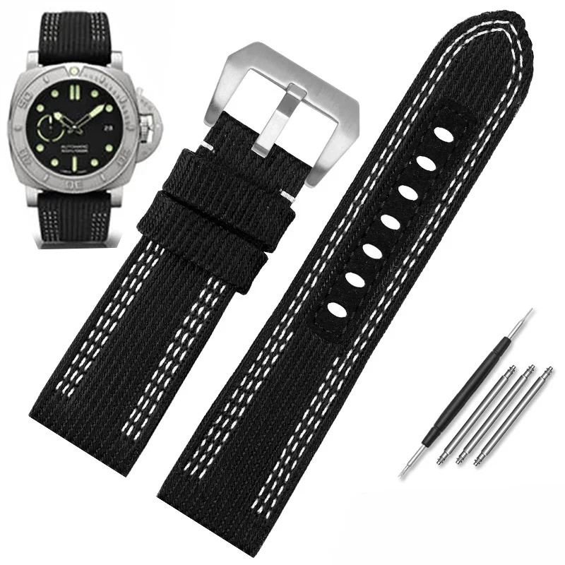 

24mm 26mm Men Large Size Diesel Canvas Wristband For Pa-nerai Strap Pam00984 00985 PAM111 PAM441 Nylon Leather Bottom Watch Band