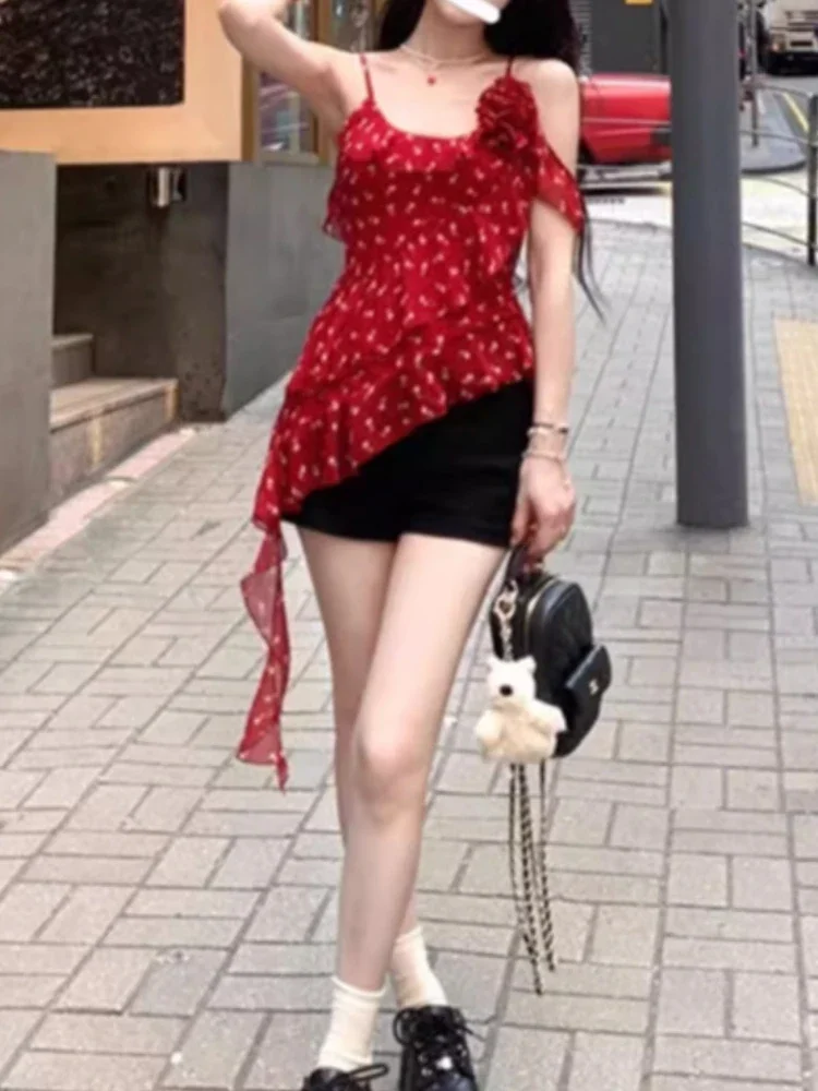 Летние розовые милые укороченные топы Y2k женские корейские модные повседневные