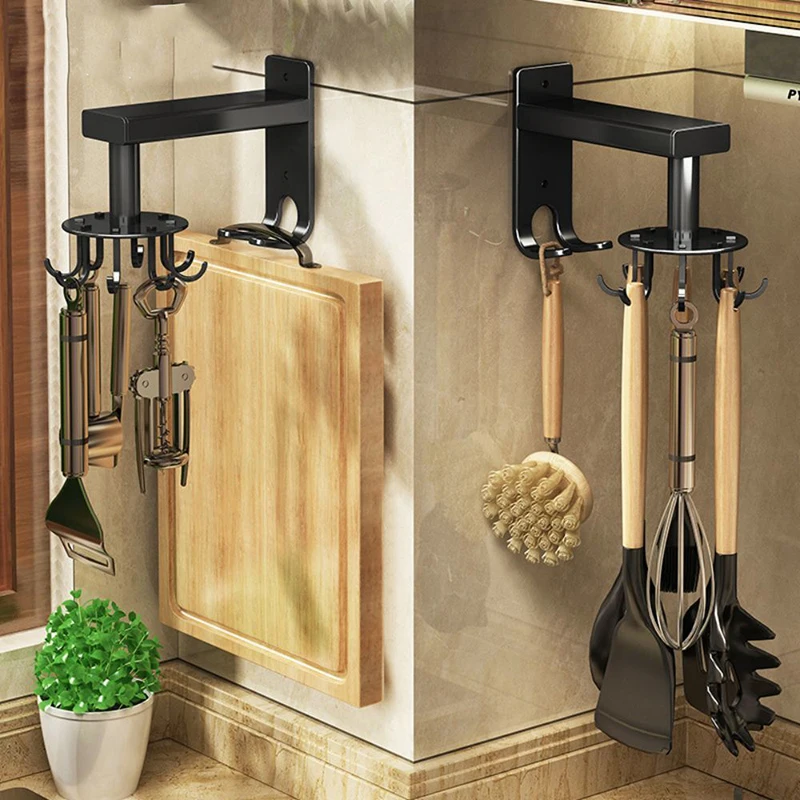 

Alloy Kitchen Storage Rotary Hook Punching-Free Wall-Hung Kitchen Utensils Cutting Board Spatula Spoon Knife Retractable Rack