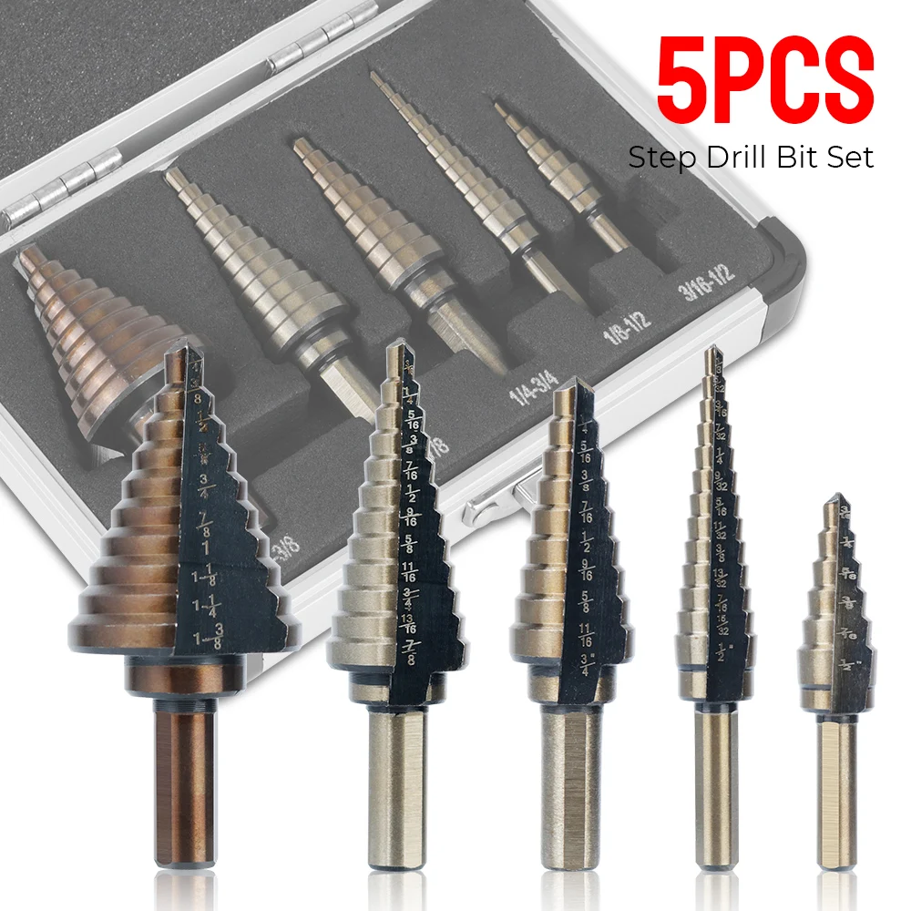 

5pcs Step Drill Bit Set for Metal Wood Step Cone Drill Hss Cobalt Multiple Hole Drilling Tool Hole Cutter Drill Tool