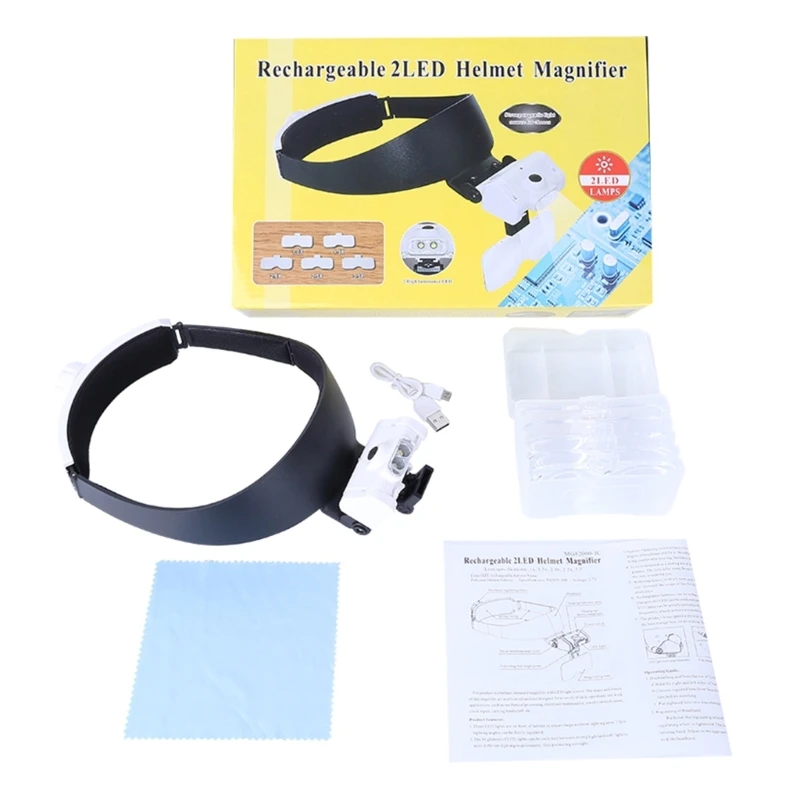 

Handsfree Magnifier 2 LED 1X 1.5X 2X 2.5X 3.5X Headband Magnifying Glass for Sewing Crafts Reading Jewelry Loupe Repair