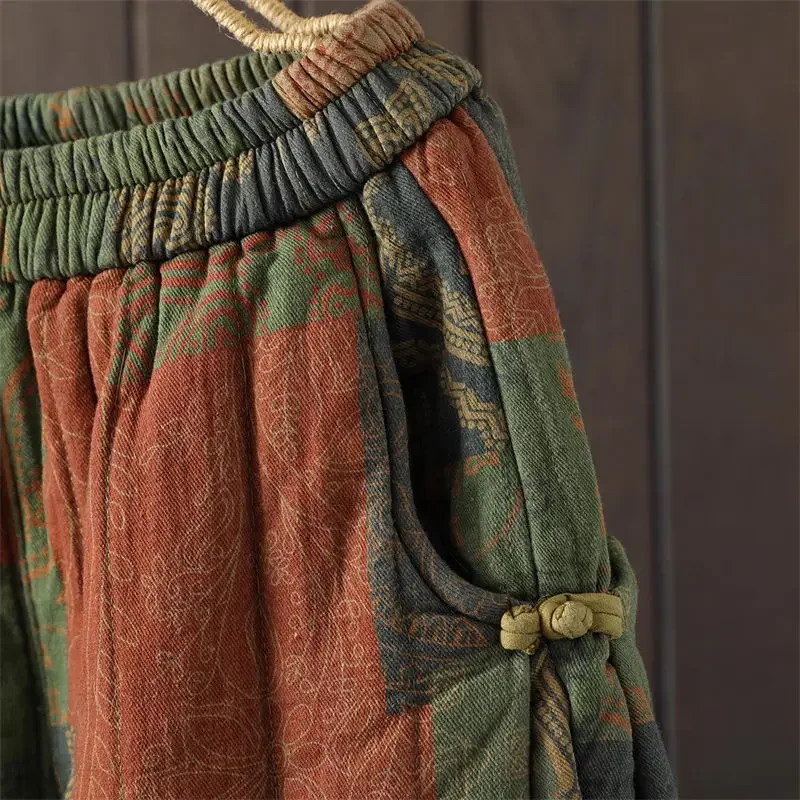 Geste Ppte Hosen Retro Elastische Taille Kunst Frauen Lose Große Herbst/Winter Outwear Bedruckte Yalssige Baumwoll Hose ERFW