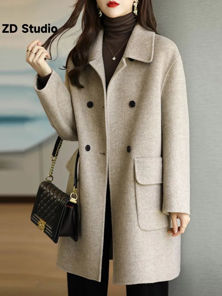 

Женское шерстяное пальто [ZD Studio], утепленное длинное Свободное пальто в Корейском стиле, Осень-зима 2023