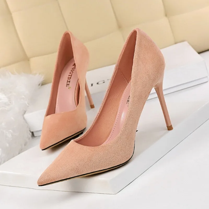 

Elegant Korean Style Woman High Heels Fashion Suede Pumps Comfortable 8 Cm Ladies Office Shoes Concise Female Party Stiletto