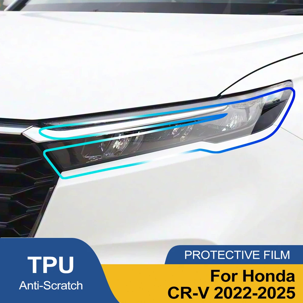 Фото Защитная пленка из ТПУ для фар Honda CR-V 2022-2025, дымчато-черная, глянцевая, предварительно вырезанная, антицарапийная, виниловая пленка PPF, комплект для оклейки №2
