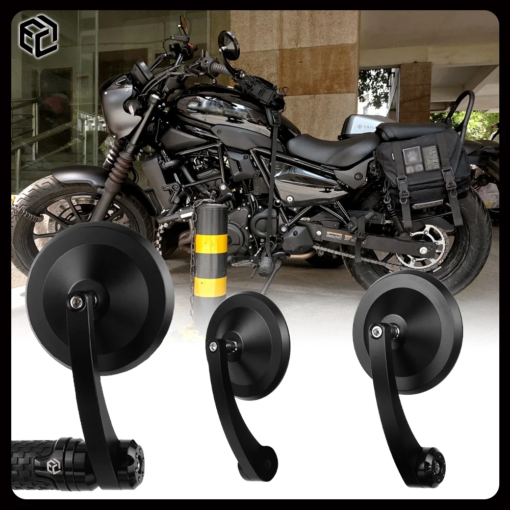 Фото Зеркала заднего вида для мотоциклов Kawasaki Eliminator 500 / SE / 900 / 400 / 450 / 250 / 200, ретро-зеркала на руль, из алюминиевого сплава с ЧПУ. №1