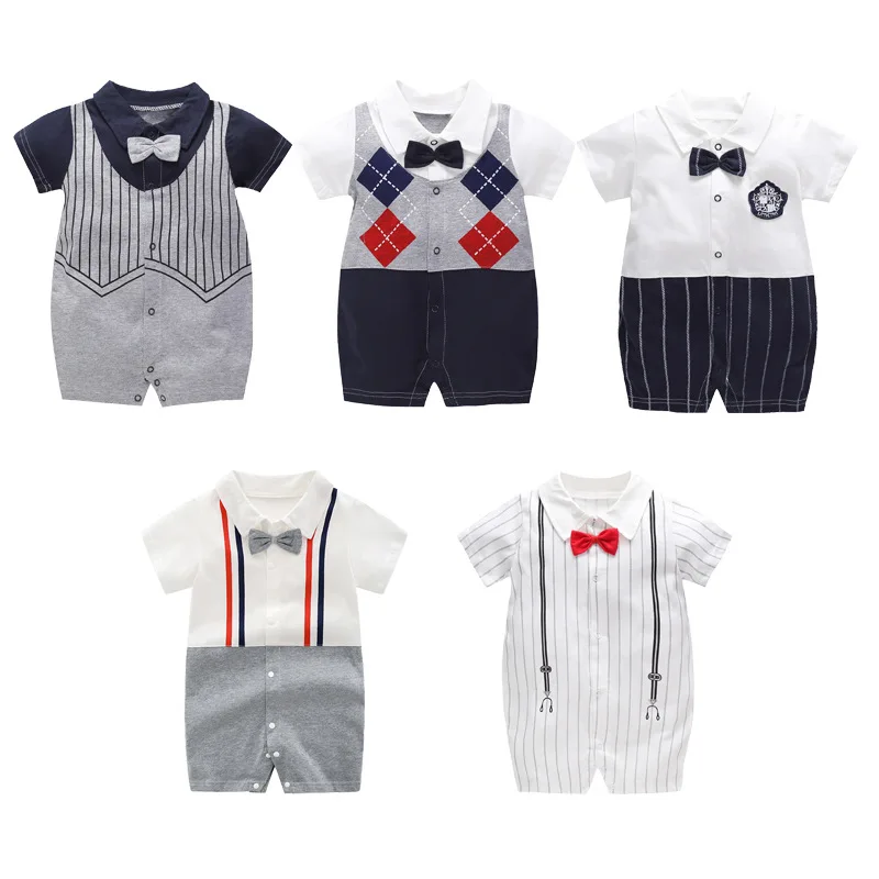 Baby Jumpsuit Summer Baby One Month Old Outfit Gentleman Romper Short Sleeve Jumpsuit Newborn Rompers