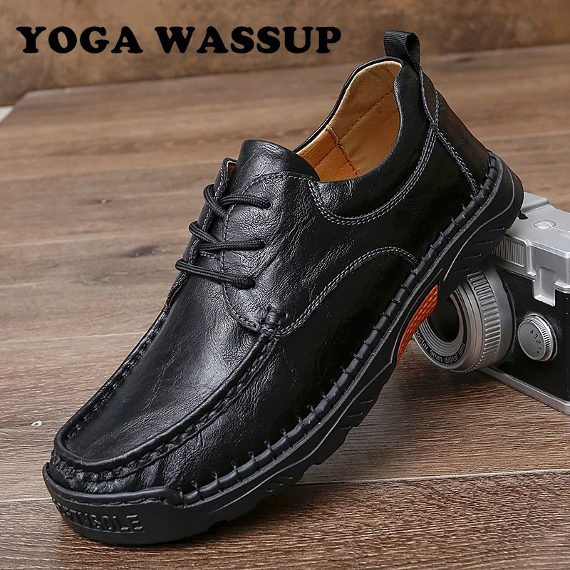 Мужские кожаные лоферы мягкие повседневные ручной работы на шнуровке стилист