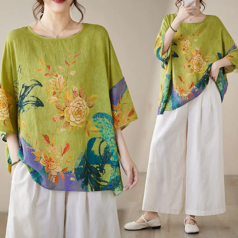 Женская футболка с цветочным принтом свободная повседневная коротким рукавом и