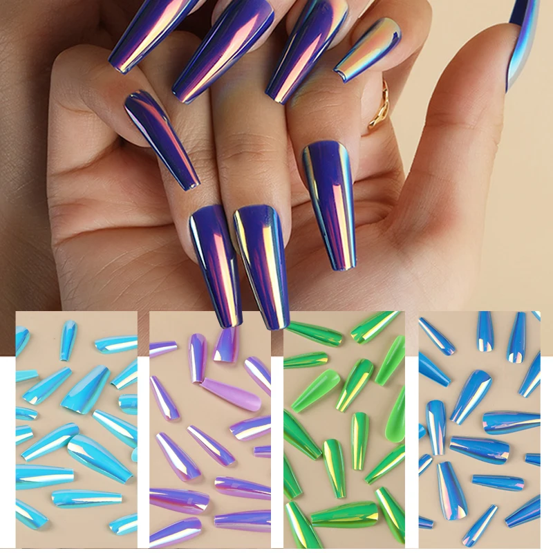

Mirror Fake Nails Sexy Red Metallic Ladies Fingernails Extra Long Ballerina Fashion Nail Art Tips Coffin Manicure Tabs