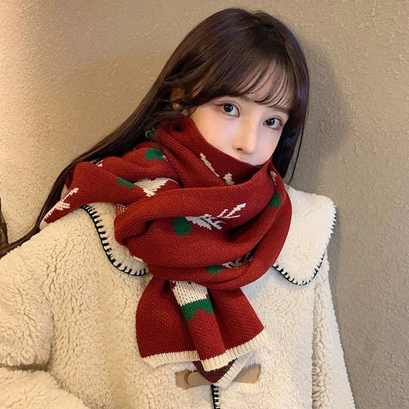 

Рождественский лось, ярко-Рождественский зимний теплый длинный шарф, винный, красный, белый, зеленый, для влюбленных, подарок на Рождество