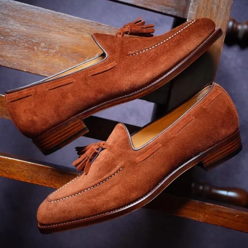 

New Loafers Casual Shoes Flock Brown Breathable Slip-On Tassels Spring Men Shoes Free Shipping Size 38-47 Zapatos De Hombre
