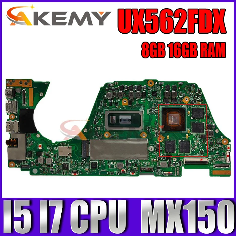 

Материнская плата UX562FDX для ноутбука ASUS Zenbook Flip 15 UX562FD Q536FDX UX562F, материнская плата i7-8565U i5-8265U CPU 8 Гб 16 Гб RAM MX150