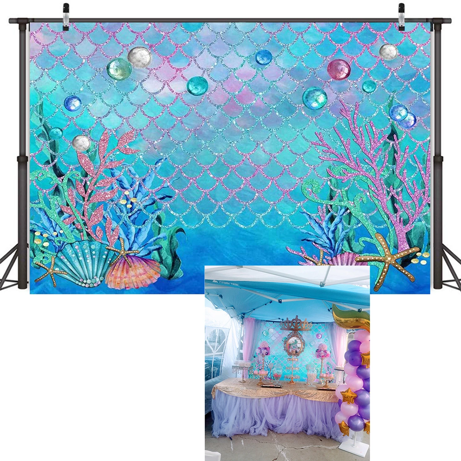 

Тема русалки под морем праздник для первого дня рождения фон для девочек принцесса весы фотография Фон стол Баннер