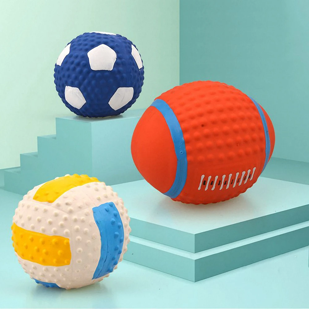

Soft Latex Squeaky Ball Sound Dog Toys Rugby Volleyball Football Interactive Toys Non-toxic Pet Tooth Cleaning Training Ball