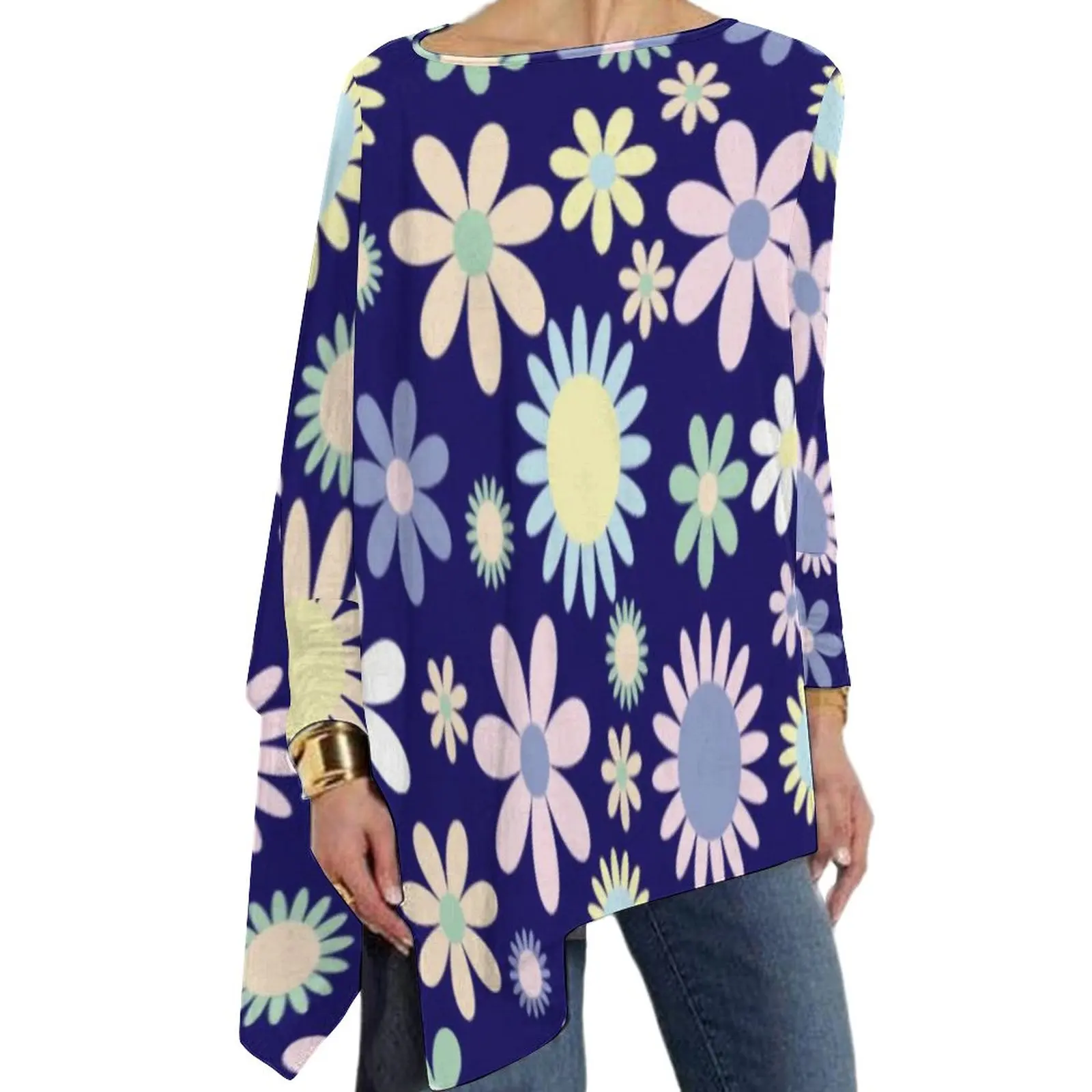 

Bright Flowers T-Shirt Cute Floral Print Pretty Long Sleeve T-Shirts Female Casual Loose Tshirt Oversized Printed Tops