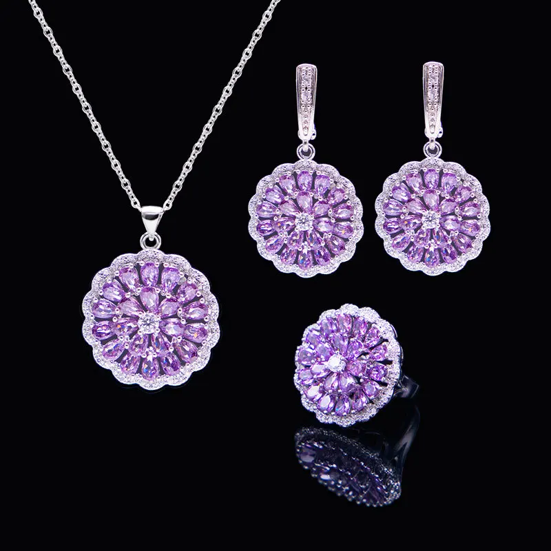 

Full Inlaid AAA Zircon Flower Bridal Necklace Earrings Rings 3pcs Set Luxury Crystal CZ Wedding Women Jewelry Sets