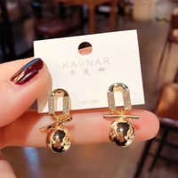 korean fashion rhinestone cold wind metal ball earrings for women 2022 new fashion temperament simple exquisite jewelry gifts