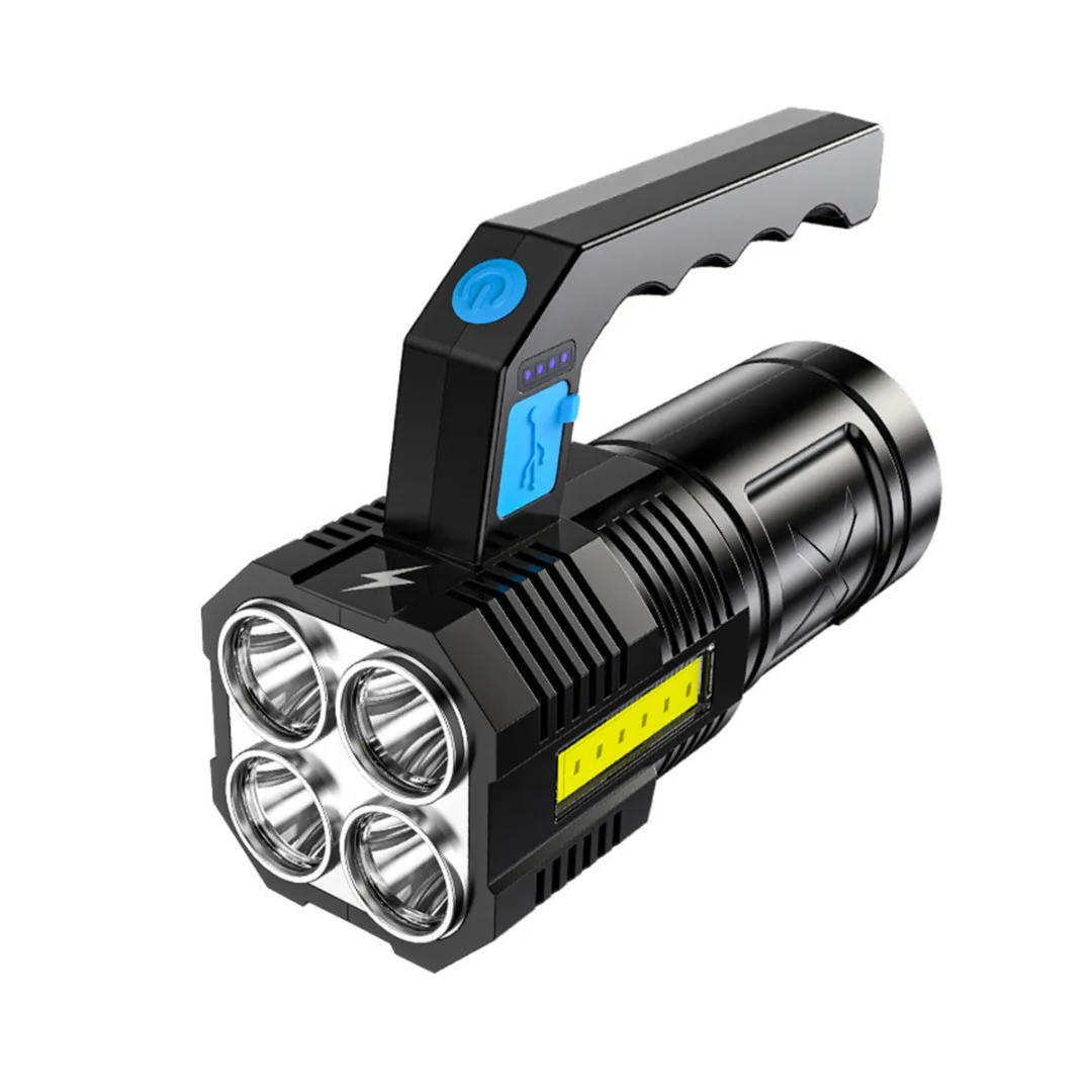 

4 Head LED Handheld Spotlight USB Rechargeable Camping Working Flashlight Waterproof Torch COB Side Light 4 Switch Modes