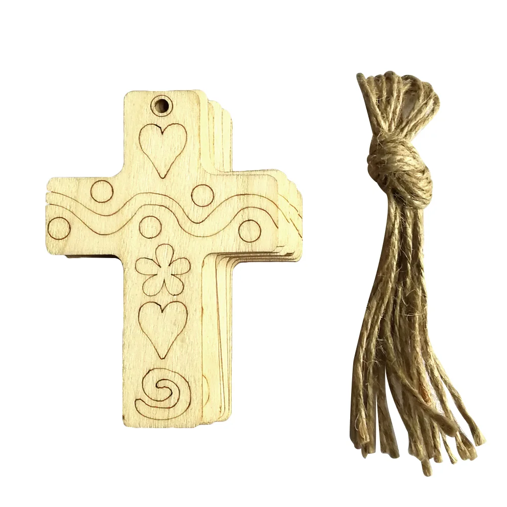 

10pcs Wooden Cross Pendant Unfinished Wooden Carving Crafts Decorations Home Party Shop Door Wall Hanging Pendants