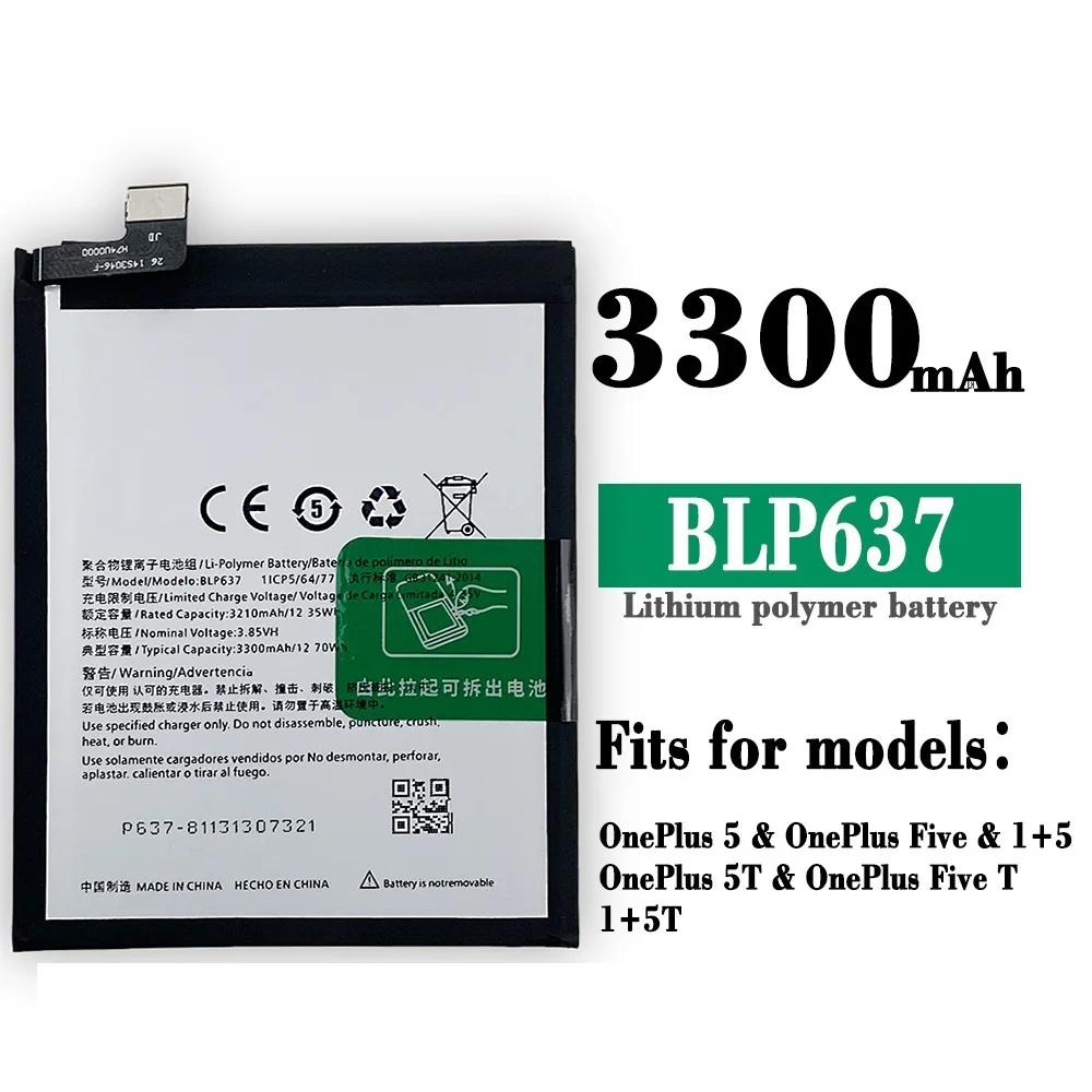 

100% NEW Orginal BLP637 Battery For OnePlus 5 / 5T Mobile Phone 3300mAh Replacement Batteries + Tools