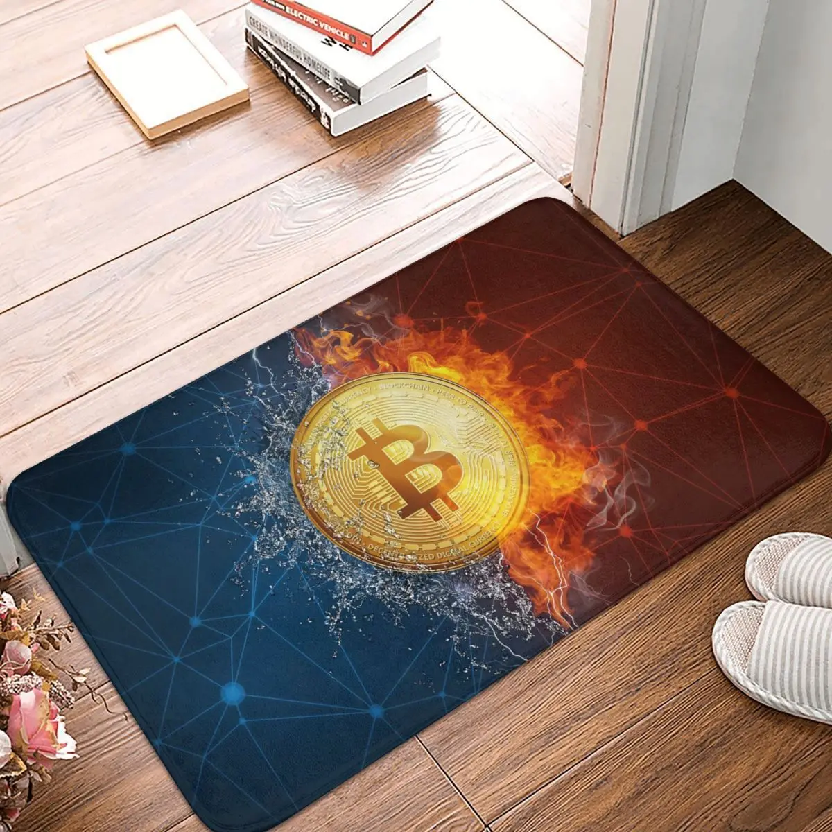 

Bitcoin Virtual Encrypted Digital Currency Non-slip Doormat Half Living Room Kitchen Mat Welcome Carpet Indoor Modern Decor