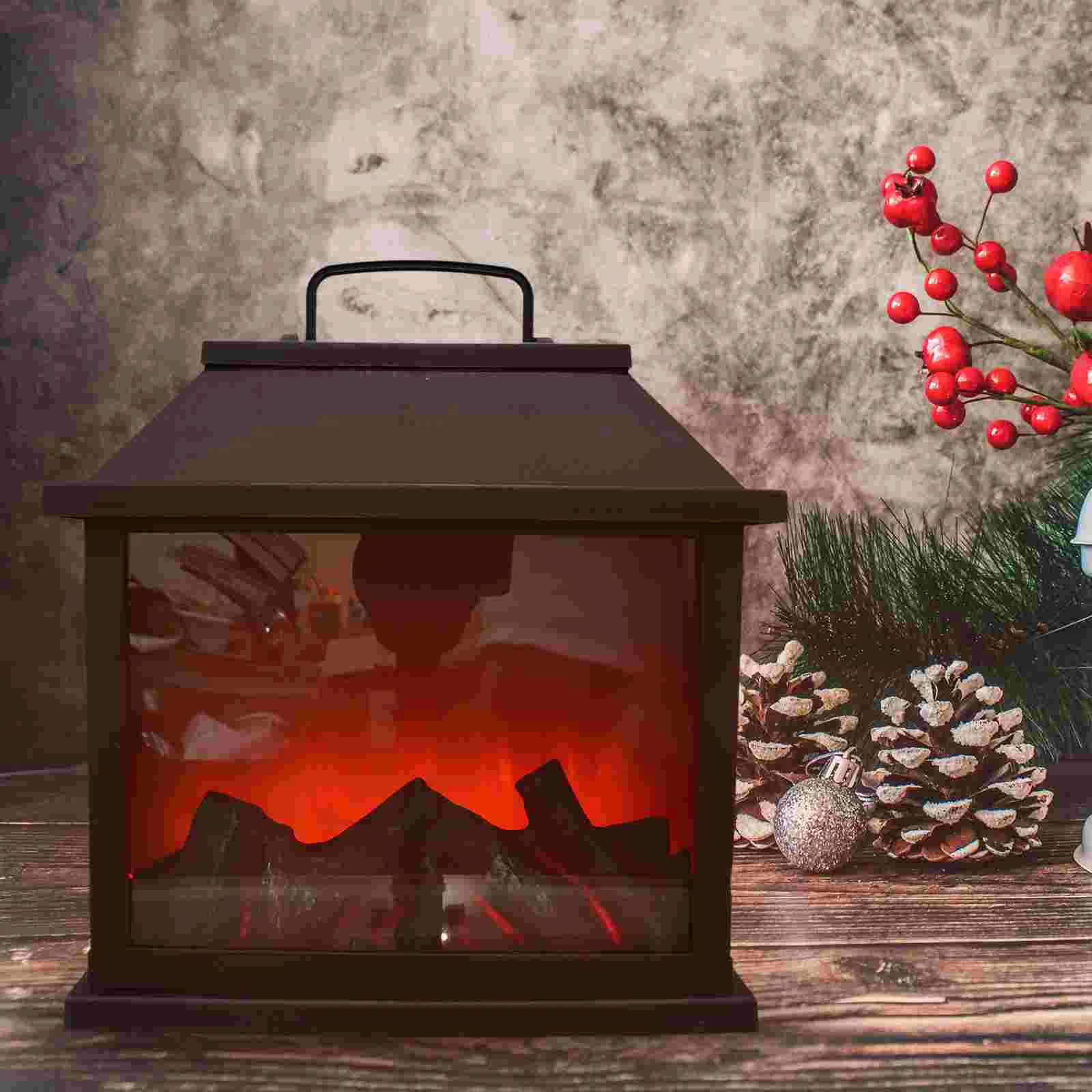 

Christmas LED Lantern Xmas Hanging Lamp Tabletop Fireplace Style Lantern Decor