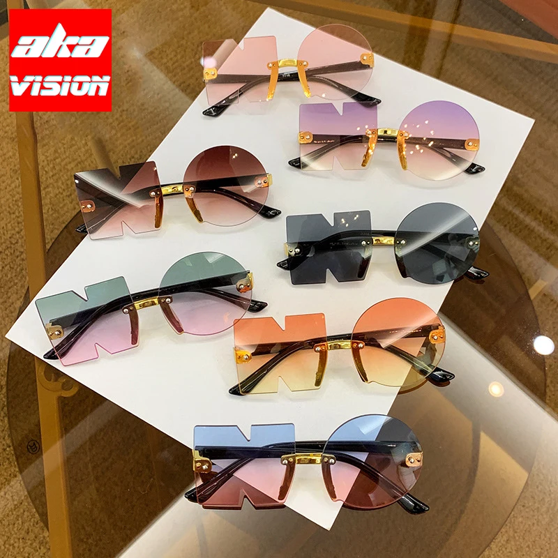 

AKA VISION 2022 Rimless Irregular Children's Sunglasses Personality NO Glasses Gilrs and Boys Mirror Kids Eyewear Gafas De Sol