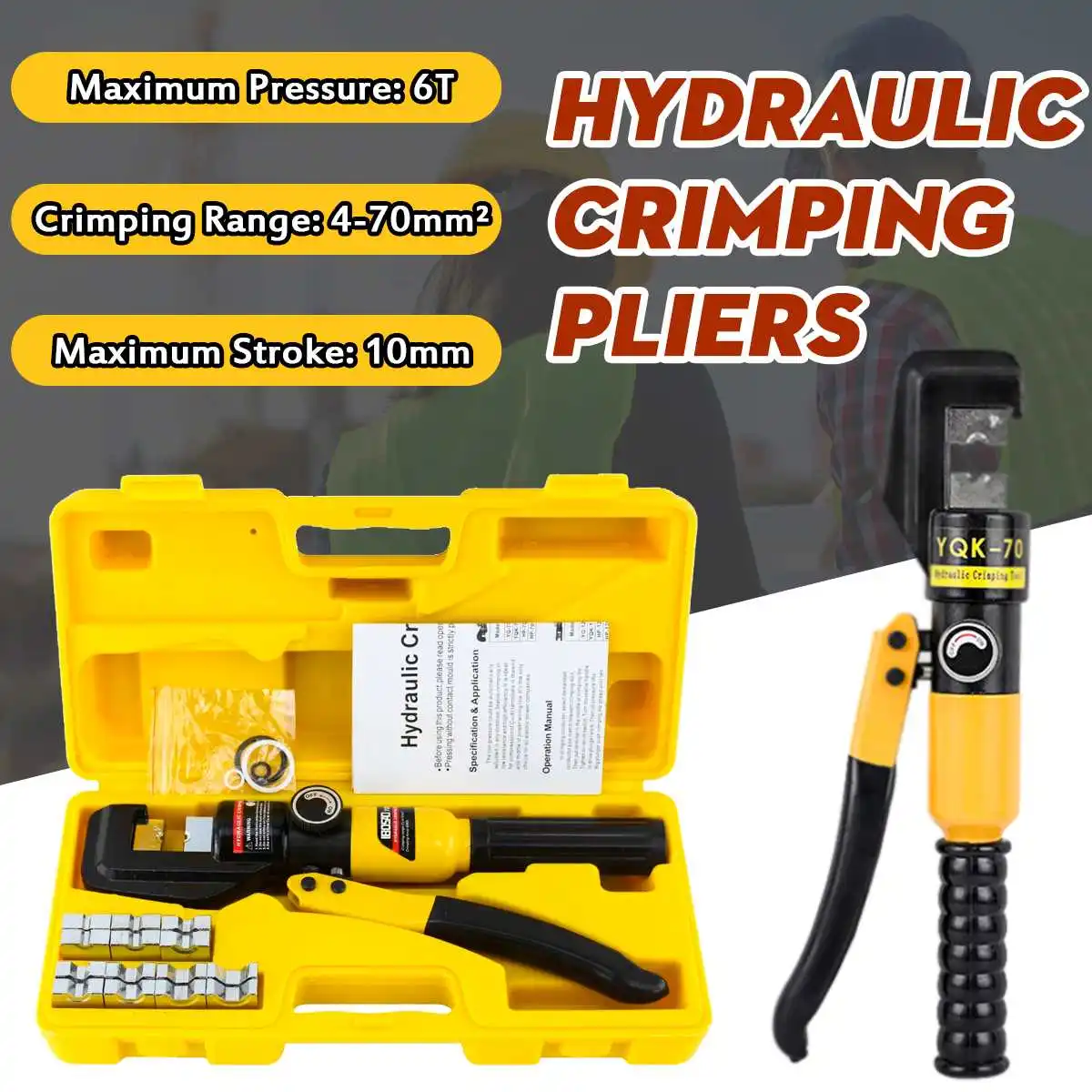 

Гидравлический обжимной инструмент, устройство для работы с гидравлическим сжатием, диапазон 4-70 мм, давление 6T, Гидравлические инструменты