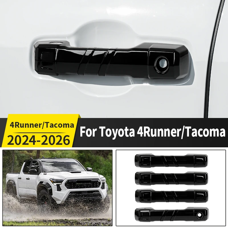 Фото Для Toyota 4Runner Tacoma 2024-2026: черные накладки на ручки дверей, защита лакокрасочного покрытия, АБС-пластик, внешние аксессуары для стайлинга №1