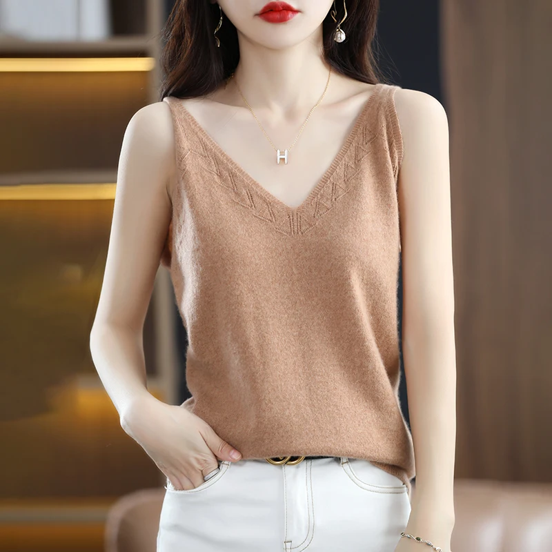 Жилет женский с V-образным вырезом мягкая трикотажная футболка без рукавов