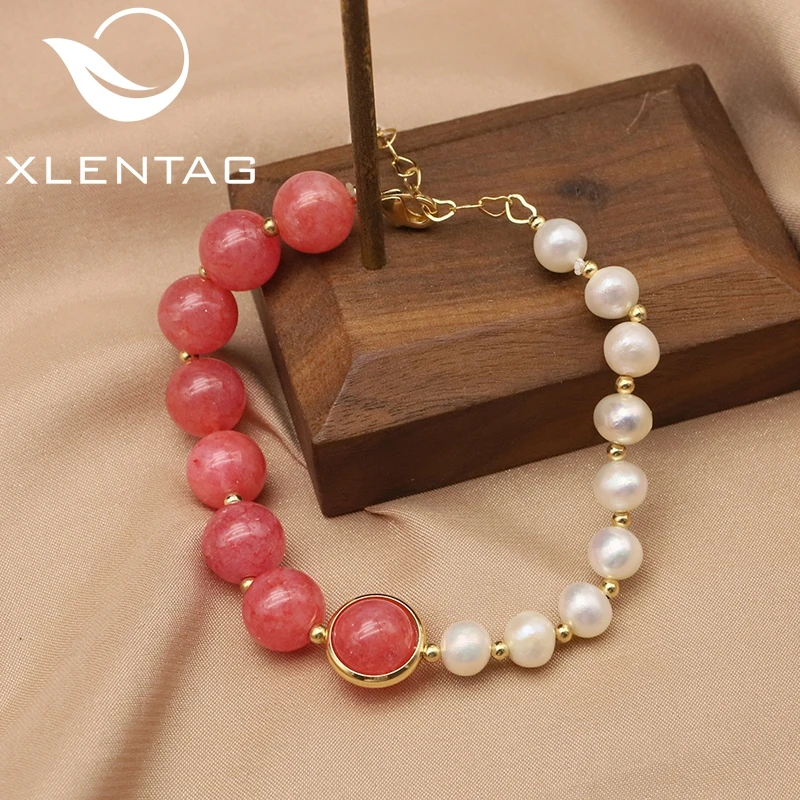 

Xlentag натуральный белый таитянский жемчуг розово-красный регулируемый браслет для женщин Элегантный художественный модный роскошный ювели...