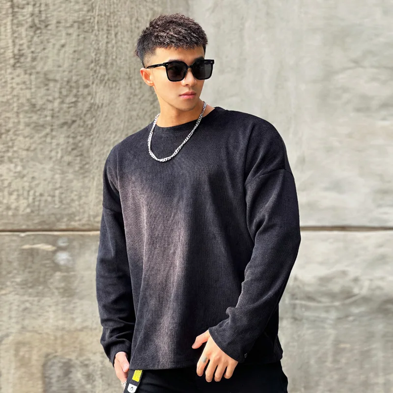 

Мужской свитер на весну и осень, Европейский хлопковый бархатный пуловер, Повседневная рубашка с круглым вырезом и длинными рукавами, мужск...
