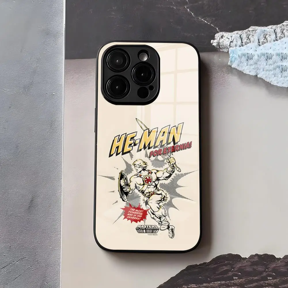 Фото Чехол H-He M-Man-S для iPhone 17 Air 16 E Pro Max 15 14 13 Mini 12 Pro 11 Max Plus, черный, стеклянный №2