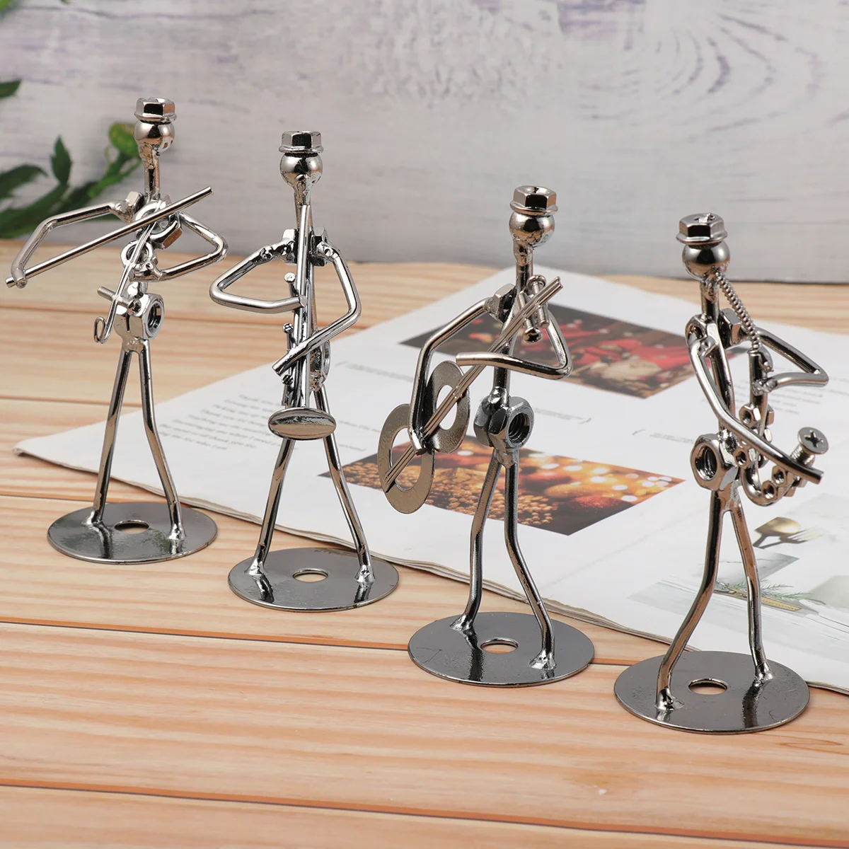 

Musician Modelband Statue Metal Figurinecraft Musical Figurines Ornaments Shaped Decoration Man Sculpture Tabletop Guitar