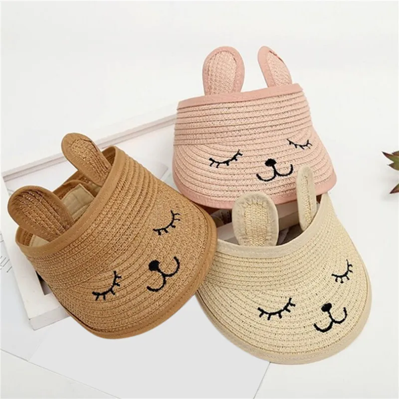 

Baby Summer Hat Straw Visor Cap Cute Folding Bunny Adjustable Baby Girls Sun Hats For Kids Infant Newborn Boys Beach Caps