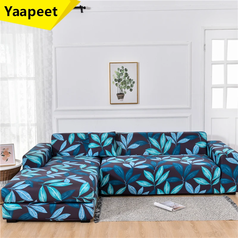

Leaves Print Spandex Sectional L shape Sofa Cover All-inclusive Elastic Couch Slipcover Furniture Protector for Living Room