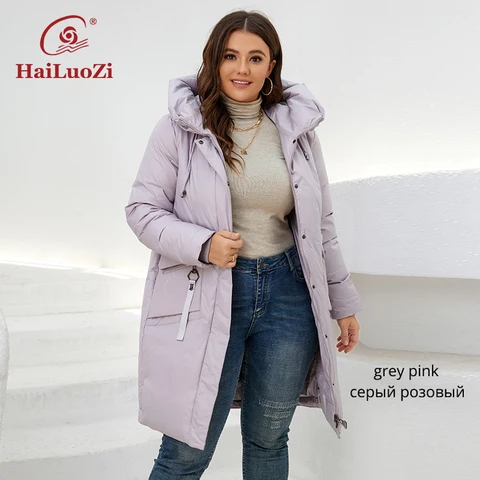 HaiLuoZi 2022 женские зимние куртки женская мягкая теплая с большими карманами с капюшоном на молнии высокого качества женские парки Женское пальто 6026