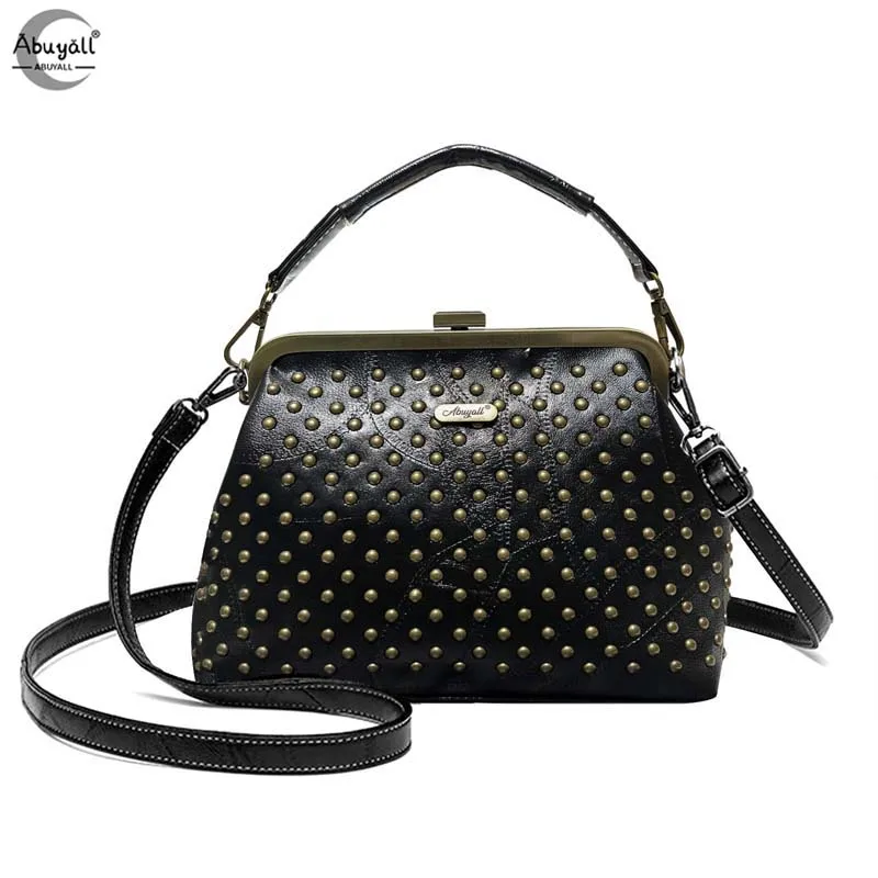 

Abuyall Women Small Retro Kiss Lock Pu Leather Vintage Purse Top Handle Handbag Tote Rivet Crossbody Shoulder Bag Evening Clutch