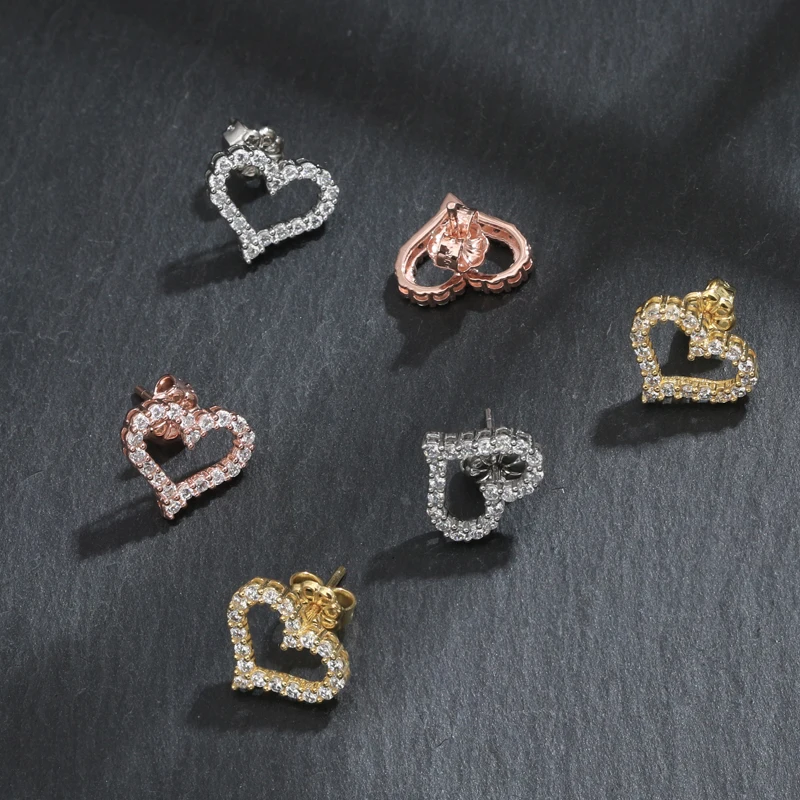 

925 Sterling Silver Hollow Diamond Love Stud Earrings Fashion Light Luxury Ring Jewelry Women Gifts Free Shipping