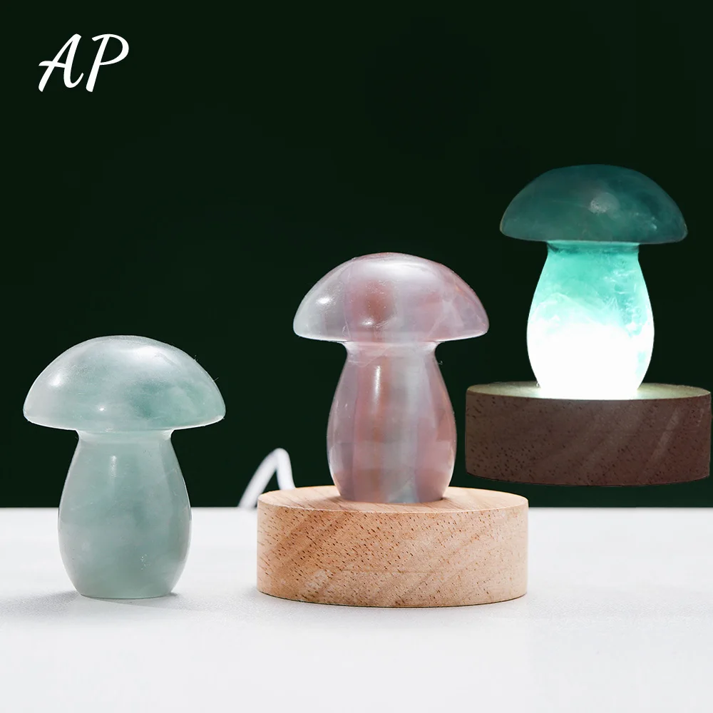 Random color Natural Fluorite Lamp Crystal Mushroom Small Night Light Crafts Gem Usb Table Lamps Bedroom Bedside Fixture  Decor
