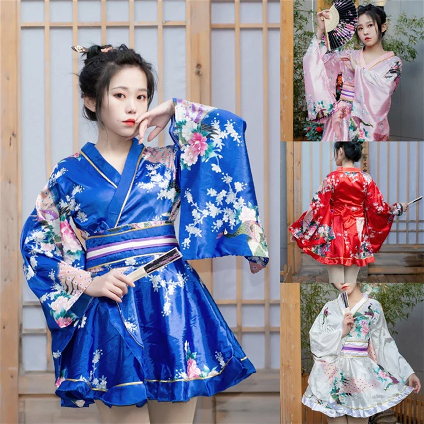 

Кимоно женское традиционное в японском стиле, юката, хаори, Лолита, танцевальный халат с цветочным принтом, праздничное сценическое