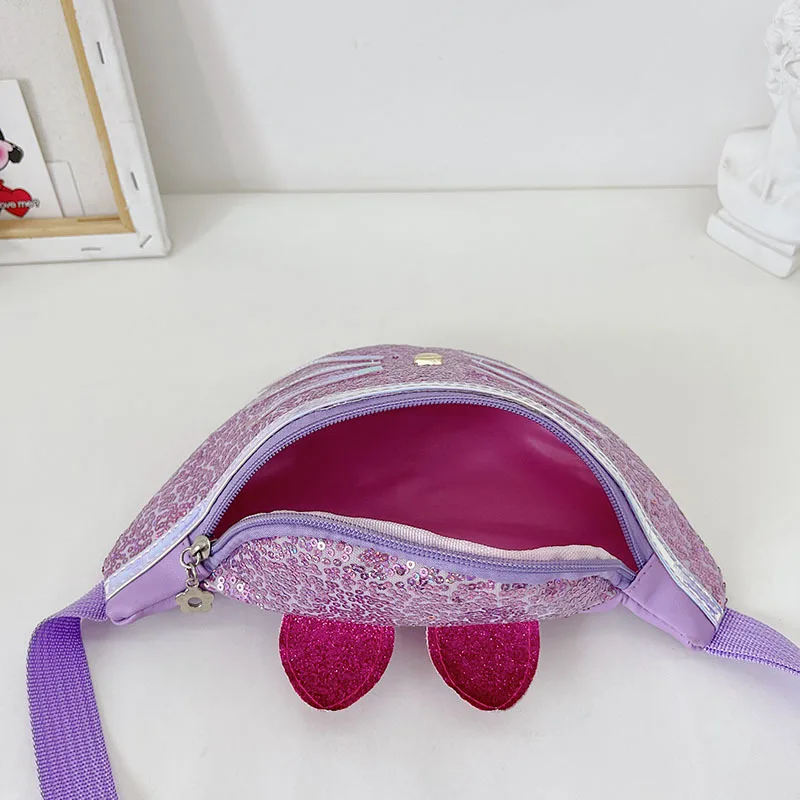 Glitter Waist Bag for Girls PU Sequins Cartoon Cross Body Fashion Bling Shoulder Chest Bag Baby Purse Bumbag Fanny Pack for Kids