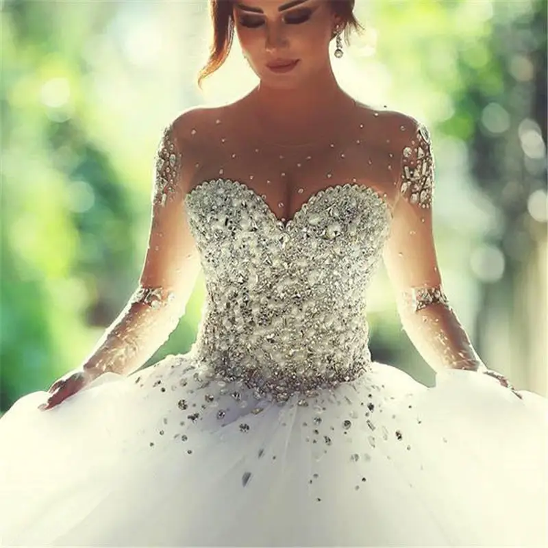 

Роскошное, изготовленное на заказ, объемное свадебное платье с длинными рукавами и бусинами, модель 2024