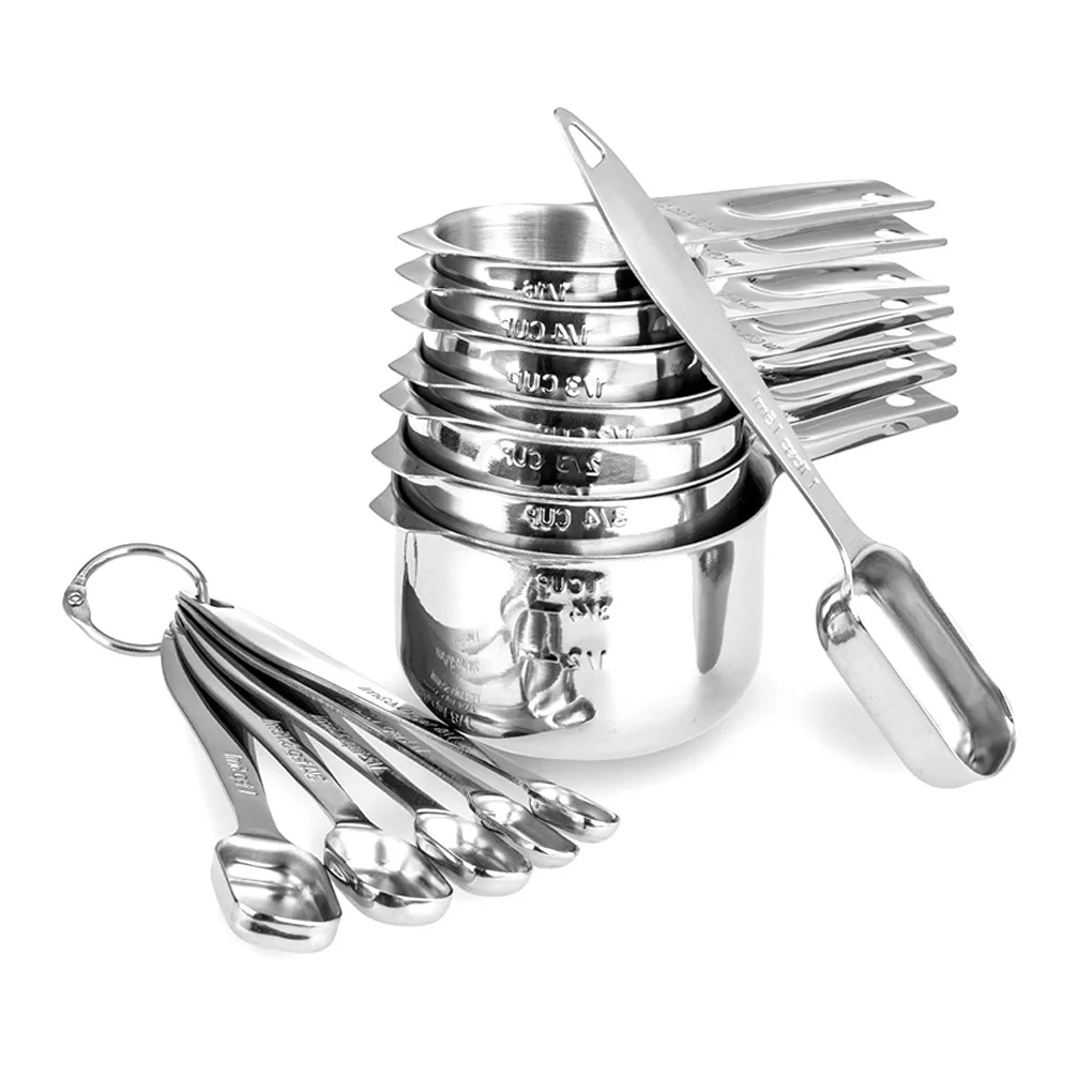 

13pcs Measuring Cups and Spoons Set Stainless Steel Stackable Dry Spices Liquid Cooking Baking Ingredients Scoops
