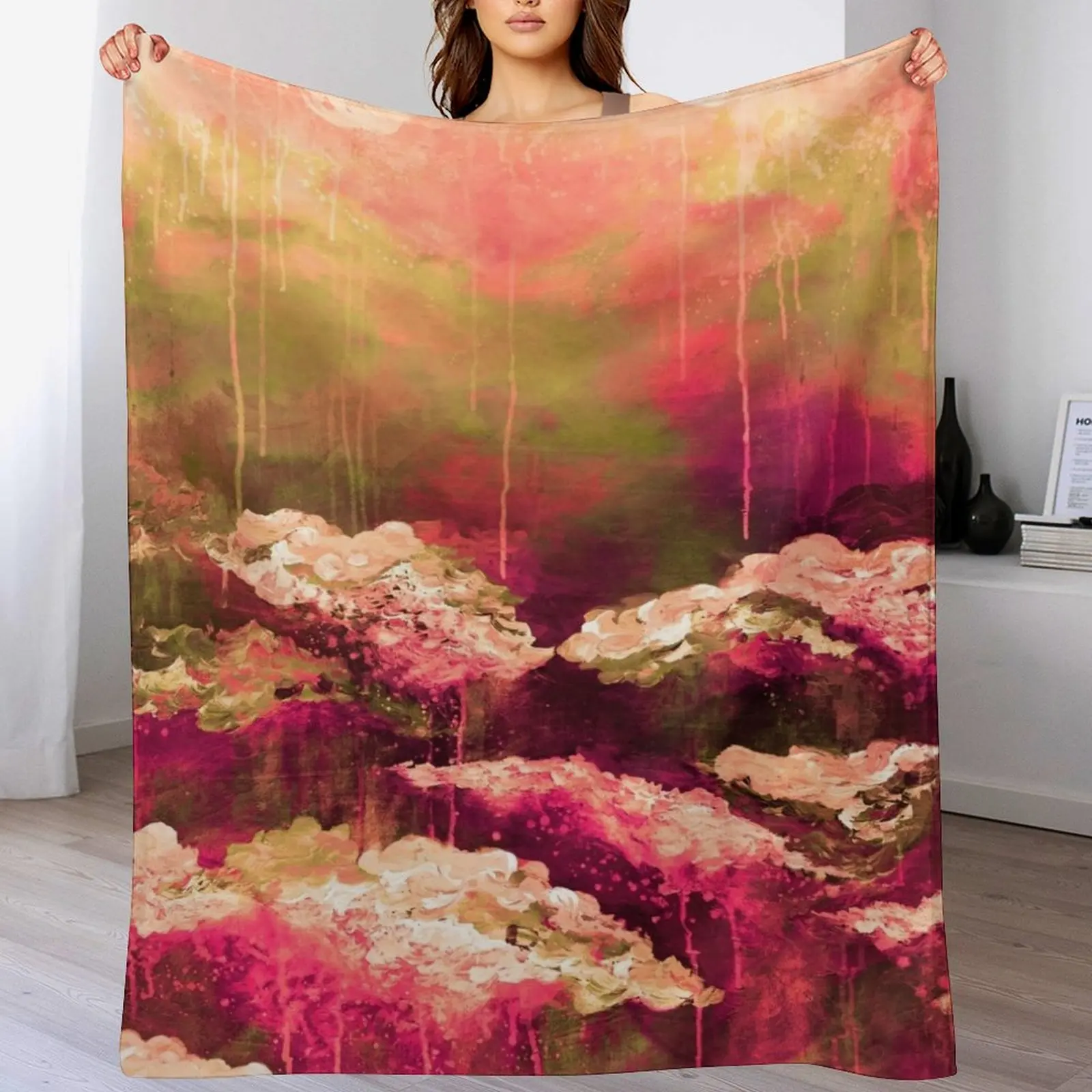 Декоративное одеяло с изображением оливковых и зеленых цветов