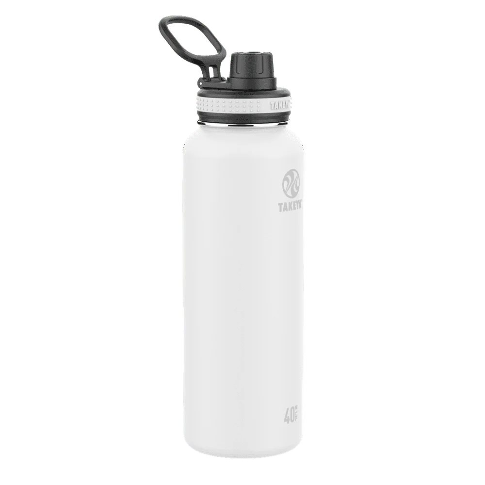 

POPTOP Originals 40 oz White and Black Double Wall Vacuum Insulated Stainless Steel Water Bottle with Wide Mouth and Flip-Top Li