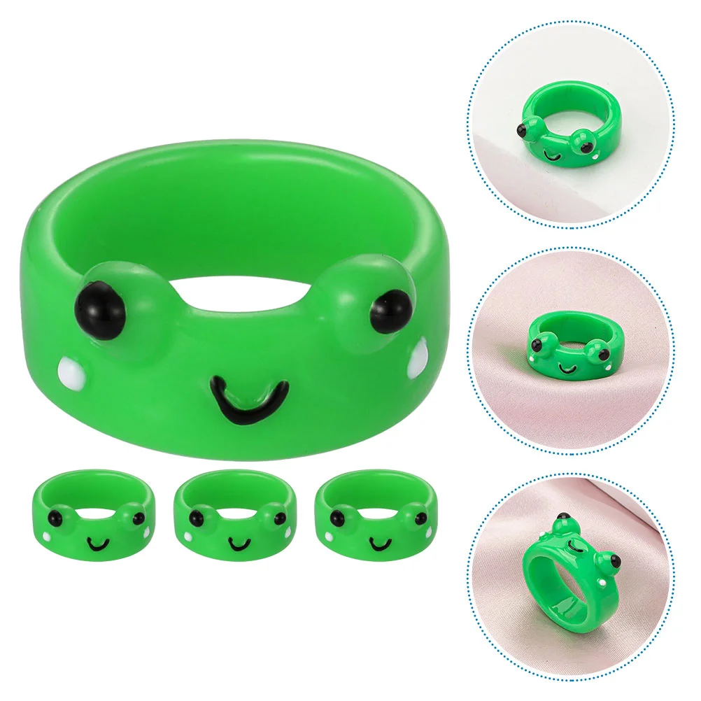 

4pcs Cartoon Frog Finger Rings Resin Craft Cute Animal Rings Decorative Frog Cartoon Rings