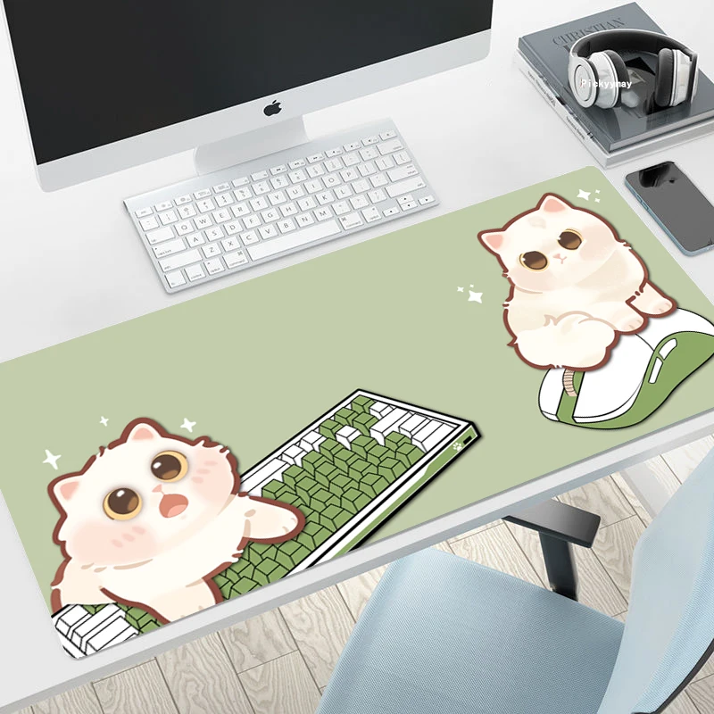

Коврики для мыши Kawaii Cat, Зеленый Игровой Коврик для мыши, милый геймерский коврик для мыши, коврики для клавиатуры, Настольный коврик, коврик...