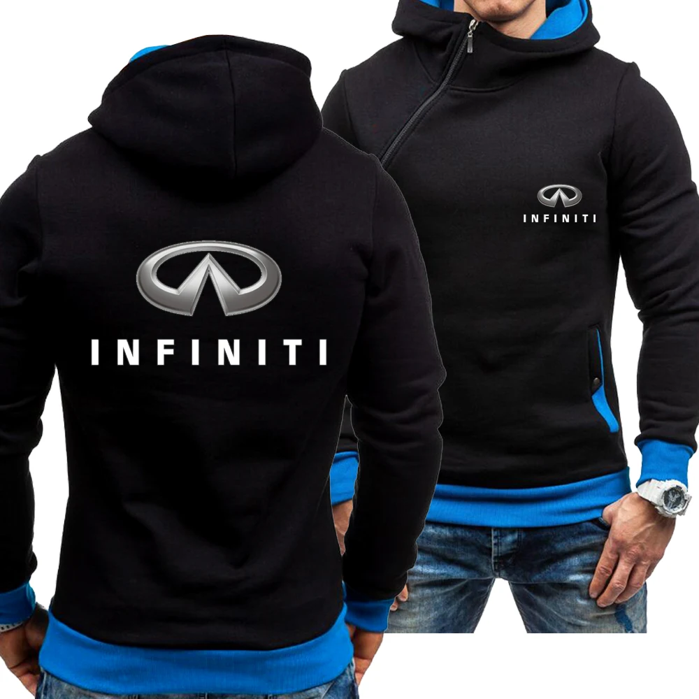 

New Spring Autumn Men's Casual Infiniti Car Logo Hoodie Skew Zipper Long Sleeve Fashion Zip Hoody Sweatshirt Jacket 4 Colors